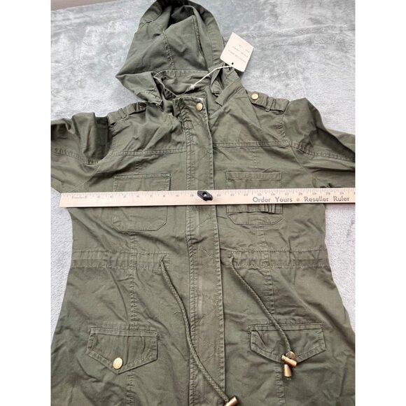Blue Age Womens Medium Olive Green Utility Parka Jacket Hooded Cotton Military - Picture 4 of 11